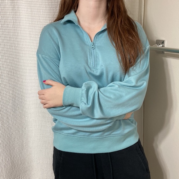 Women’s Three Dots relaxed fit cozy quarter zip Nile blue pullover. Sz medium - Picture 7 of 16